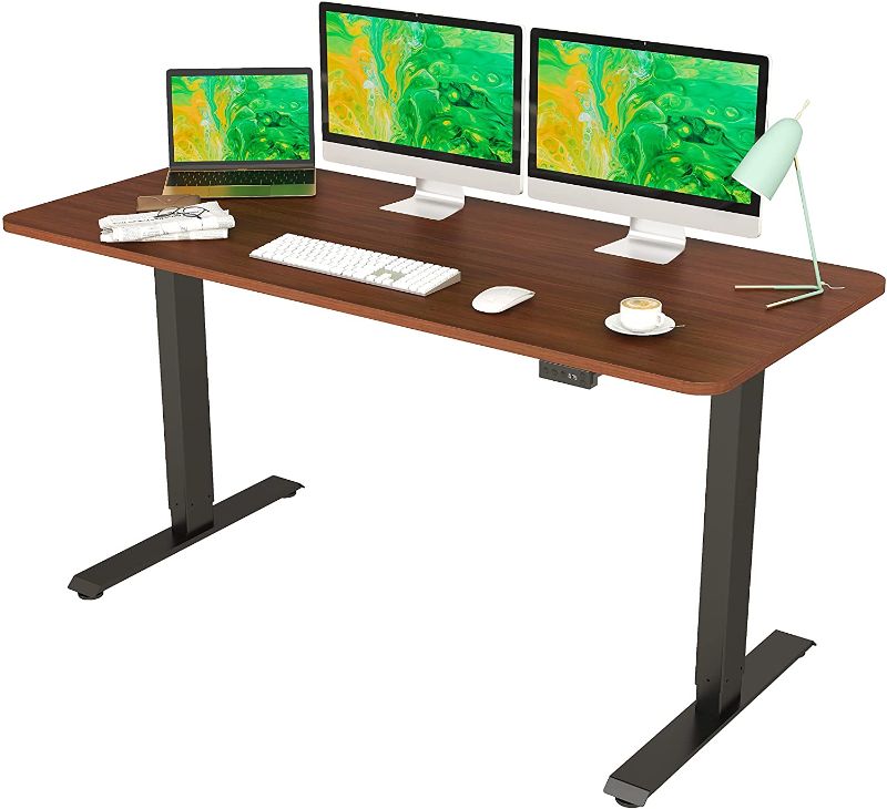 Photo 1 of Lubvlook 55 Inch Electric Adjustable Height Standing Desk, Home Office Sit Stand Desk Splice Board 55" x 24", Walnut
