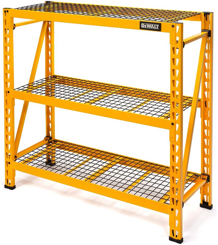 Photo 1 of DEWALT 4-Foot Tall, 3 Shelf Steel Wire Deck Industrial Storage Rack, Adjustable for Custom Workshop/Garage Storage Solutions, Total Capacity: 4,500 lbs.
