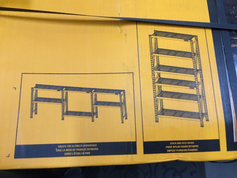 Photo 2 of DEWALT 4-Foot Tall, 3 Shelf Steel Wire Deck Industrial Storage Rack, Adjustable for Custom Workshop/Garage Storage Solutions, Total Capacity: 4,500 lbs.
