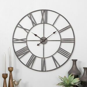 Photo 1 of 30"Oversized Round Metal Wall Clock Open Design Minimalist Industrial Decor Gray
