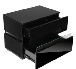 Photo 1 of 2-Drawer LED Black Nightstand 21.7 in. H x 17.7 in. W x 15.7 in. D