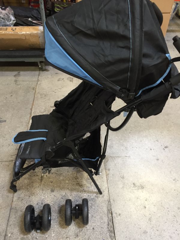Photo 4 of GENERIC BLACK AND BLUE TRIM BABY STROLLER.
