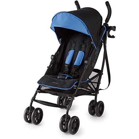 Photo 1 of GENERIC BLACK AND BLUE TRIM BABY STROLLER.