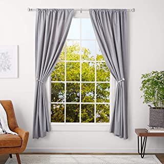 Photo 1 of Amazon Basics 1" Curtain Rod with Square Finials, 36" to 72" and Amazon Basics 1" Curtain Clip Ring, Set of 7, Nickel
