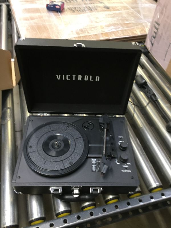 Photo 2 of Victrola Vintage 3-Speed Bluetooth Portable Suitcase Record Player with Built-in Speakers | Upgraded Turntable Audio Sound| Includes Extra Stylus | Black, Model Number: VSC-550BT-BK. SELLING FOR PARTS.