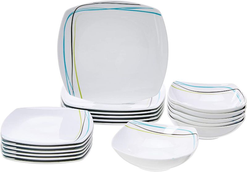 Photo 1 of Amazon Basics 18-Piece Kitchen Dinnerware Set - Square Plates, Bowls, Service for 6
