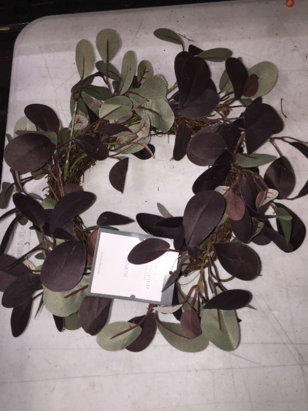Photo 2 of 13" Artificial Leaf Wreath Purple/Brown - Threshold