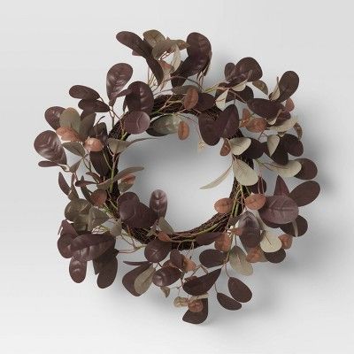 Photo 1 of 13" Artificial Leaf Wreath Purple/Brown - Threshold