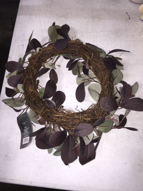 Photo 2 of 13" Artificial Leaf Wreath Purple/Brown - Threshold