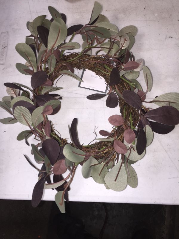 Photo 2 of 13" Artificial Leaf Wreath Purple/Brown - Threshold