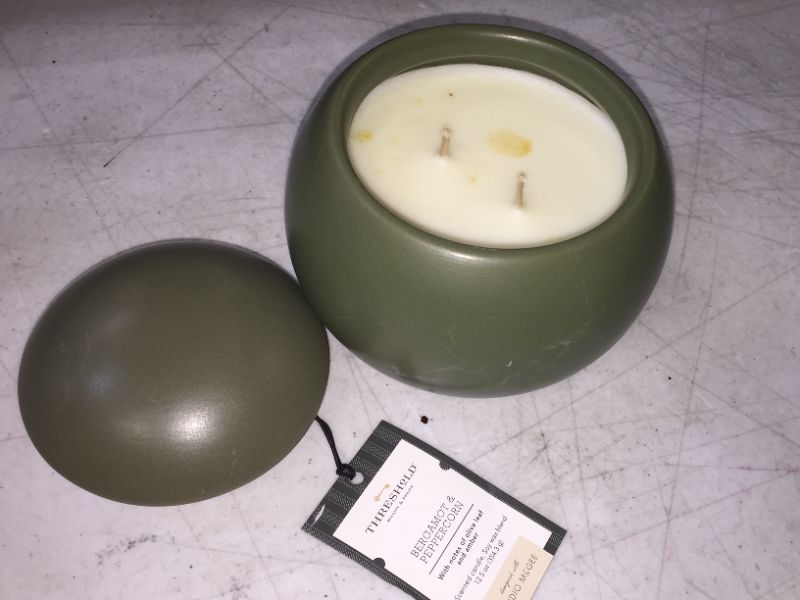 Photo 2 of  12.5oz Ceramic Sphere Jar Bergamot and Peppercorn Candle - Threshold designed with Studio McGee