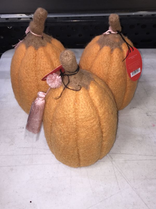 Photo 2 of 3 pack 9" x 6" Felted Pumpkin Figurine Apricot - Opalhouse designed with Jungalow