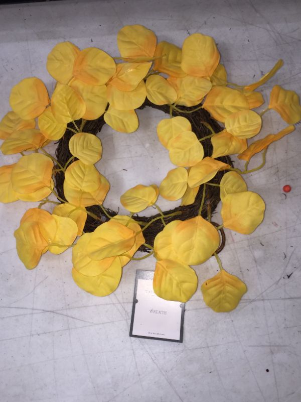 Photo 2 of 13" Artificial Leaves Wreath Yellow - Threshold