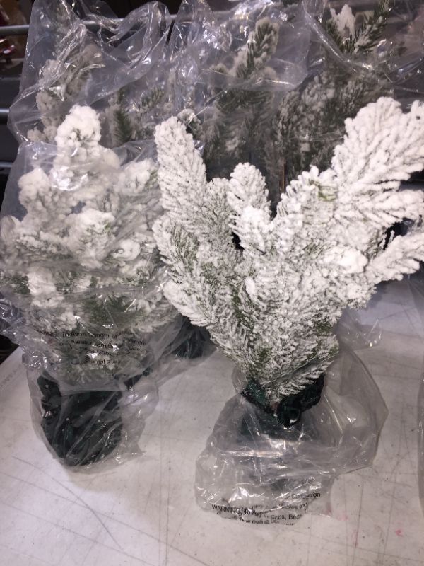 Photo 1 of 10 INCH TALL FAKE TREES WITH SNOW WINTER DECORATION 5 PACK