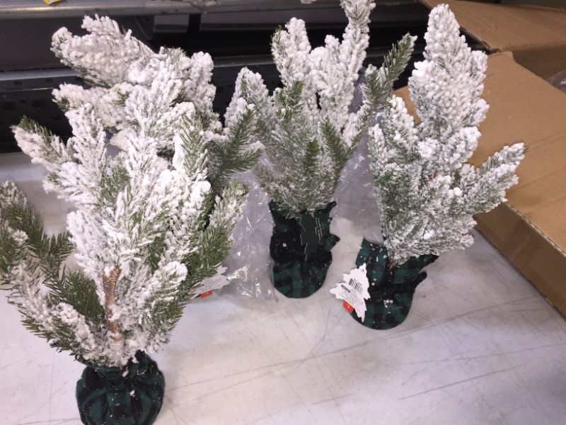 Photo 1 of 10 INCH TALL FAKE TREES WITH SNOW WINTER DECORATION 4 PACK