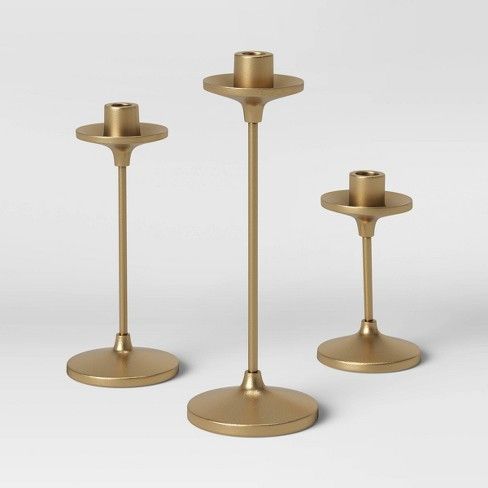 Photo 1 of 11" x 4" Set of 3 Tapers Cast Aluminum Candle Holder with Brass Finish Gold