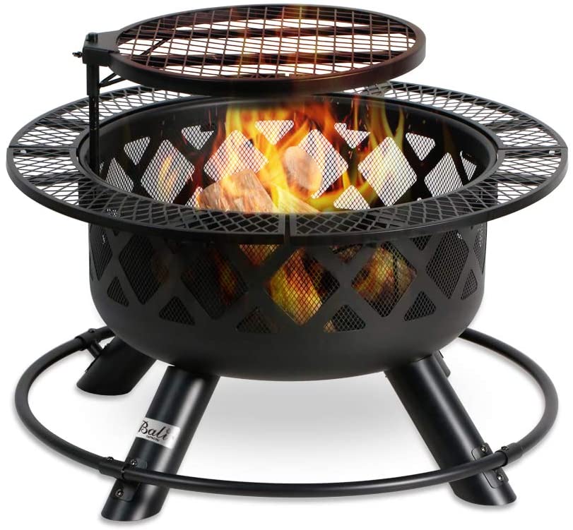 Photo 1 of BALI OUTDOORS Wood Burning Fire Pit with Quick Removable Cooking Grill, Black, 32in
