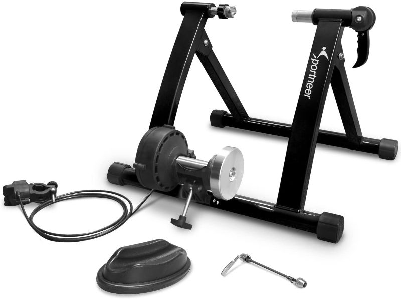 Photo 1 of Sportneer Bike Trainer Stand Steel Bicycle Exercise Magnetic Stand with Noise Reduction Wheel for Road Bike