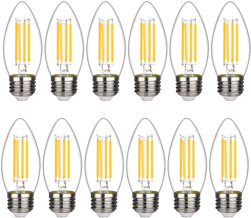 Photo 1 of B11 Chandelier led Light Bulbs, Dimmable 4W Equivalent to 40W LED Candelabra Bulbs, 2700K Warm White, E26 Standard Medium Base LED Bulbs, Torpedo Top (12 Pack)
