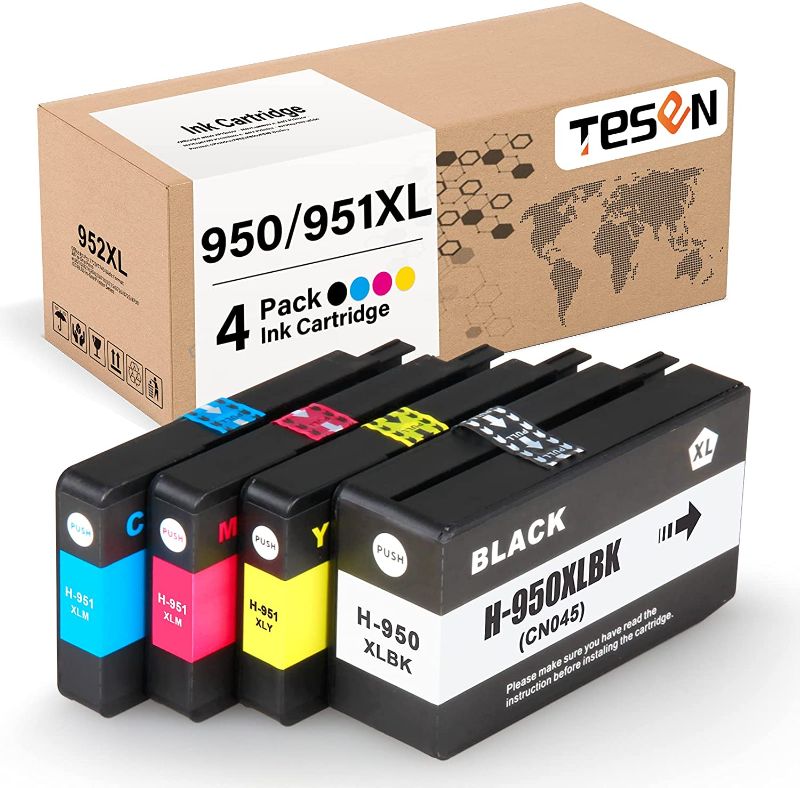 Photo 1 of TESEN Compatible 950XL 951XL Ink Cartridge Replacement for HP 950 951 XL Use with HP Officejet PRO 8600 8610 8620 8630 8100 8640 8660 8615 8625 251dw 271dw 276DW Printer, 4 Pack Color Set
