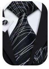 Photo 1 of Barry.Wang Stripe Men Ties Set Classic WOVEN Necktie with Handkerchief Cufflinks Formal
