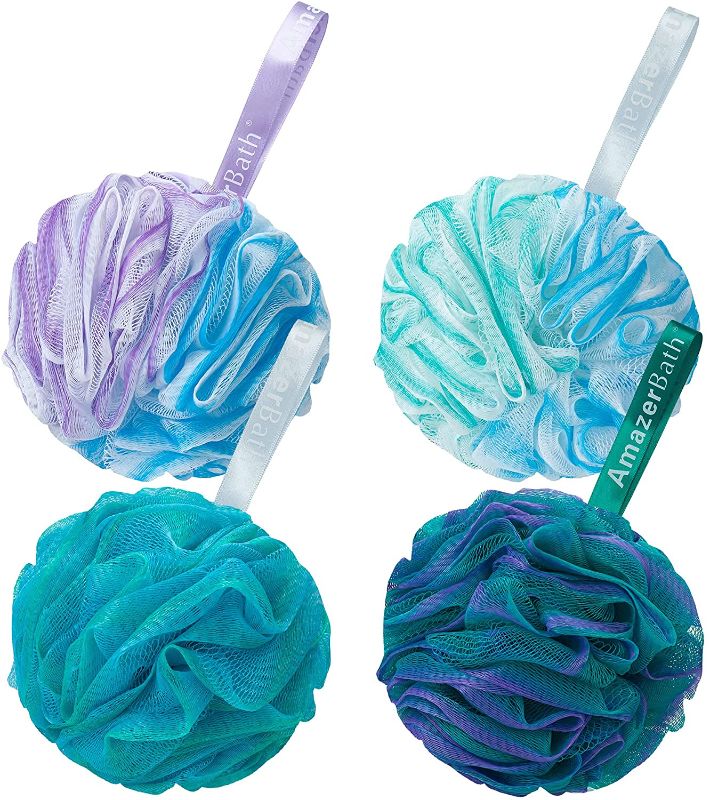 Photo 1 of AmazerBath Shower Bath Sponge Shower Loofahs Balls 75g/PCS for Body Wash Bathroom Men Women- Set of 4 Flower Color Sponges
