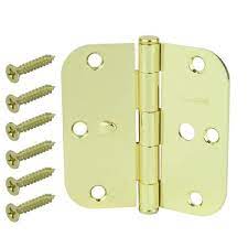 Photo 1 of 3-1/2 in. Bright Brass 5/8 in. Radius Security Door Hinges Value Pack (3-Pack)
