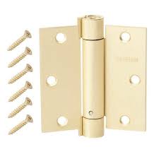 Photo 1 of 3-1/2 in. Square Satin Brass Adjustable Spring Door Hinge
