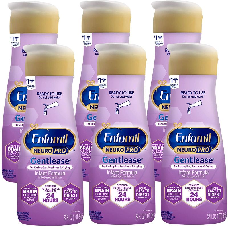 Photo 1 of Enfamil NeuroPro Gentlease Ready-to-Use Baby Formula, Brain and Immune Support with DHA, Clinically Proven to Reduce Fussiness, Crying, Gas & Spit-up in 24 Hours, Non-GMO,8 Fl Oz, 6 Count expires Apr/1/2022
