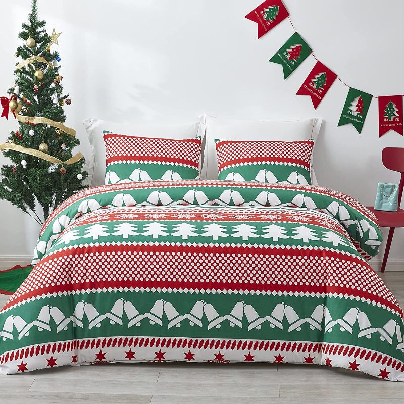 Photo 1 of gerleek Christmas Duvet Cover Set Bedding Sets Snowflake Christmas Tree Pattern Microfiber Soft Comforter Cover with Zipper Closure and Corner Ties (Full/Queen?90"x90"?)
