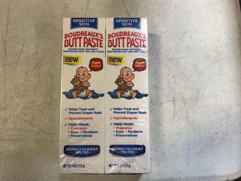 Photo 1 of Boudreaux's Butt Paste Sensitive Skin Diaper Rash Ointment, 4 oz Tube, 2 Pack expired 01/2022
