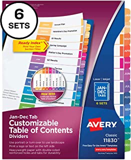 Photo 1 of Avery Monthly Dividers for 3 Ring Binders, Customizable Table of Contents, Multicolor Tabs, 6 Sets (11830)