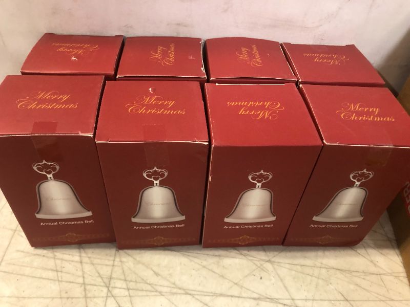 Photo 2 of 2021 Annual Christmas Bell, Silver Bell Ornaments for Christmas Tree Decorations, Holiday Bell Jingle Bell for Anniversary with Ribbon & Gift Box 8 PACK