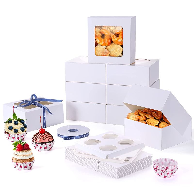 Photo 1 of 25Pcs White Bakery Boxes for Pastry and Treat, Large Cookie Boxes with Window for Pie, Packaging Containers for Candy Strawberries and Gifts
