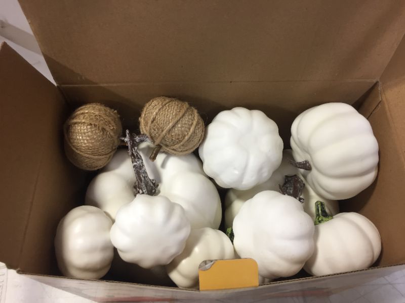 Photo 3 of AOLIGE 12 PCS White Pumpkins Decoration Fall Harvest Assorted Fake Pumpkins for Halloween Thanksgiving (ONLY PUMPKINS ARE INCLUDED)
