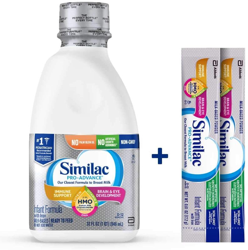 Photo 1 of Similac Pro-Advance Infant Formula with 2'-FL Human Milk Oligosaccharide (HMO) for Immune Support, Ready to Feed, 32 oz (Pack of 6) + 2 On-The-Go Stick Packs best by 03/01/2022
