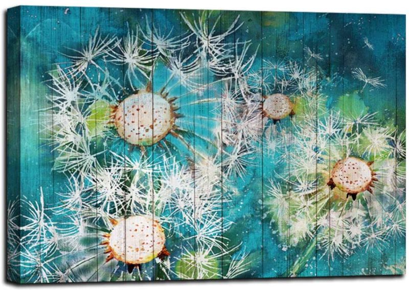 Photo 1 of Anolyfi Teal Dandelion Picture Turquoise Canvas Wall Art Flowers Painting Modern Florals Prints Artwork Framed for Bedroom Bathroom Living Room Office Home Decor, 16"X12" One Panel, Gallery Wrapped
