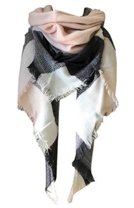 Photo 1 of Wander Agio Womens Warm Long Shawl Winter Wraps Large Scarves Knit Cashmere Feel Plaid Triangle Scarf Plaid Grey Pink