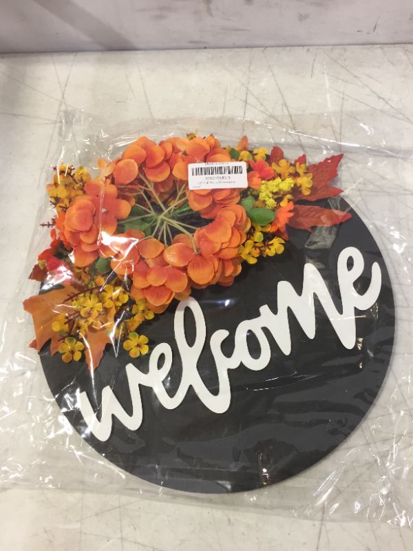 Photo 2 of 12'' Fall Wreaths for Front Door Artificial Fall Wreath Hanger Welcome Sign Flower Farmhouse Door Porch Home Decor Wreaths Decoration
