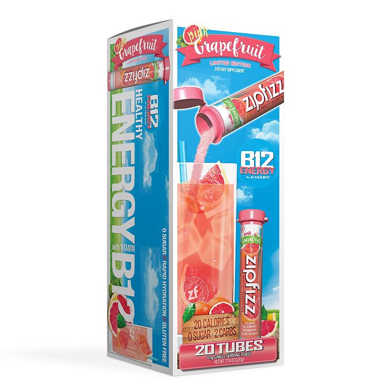 Photo 1 of Zipfizz Healthy Energy Drink Mix, Hydration with B12 and Multi Vitamins, Pink Grapefruit, 20 Count exp 05/2023