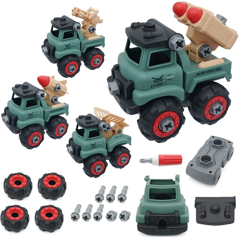 Photo 1 of [4 in 1] Toddler Take Apart Toys for 2 3 4 Year Old Boys KANKOJO Take Apart Construction Truck Toys[Military][Friends] Toy Trucks for Boys Age 4 5 6, Build A Truck for DIY Gift, Fun, Educational
