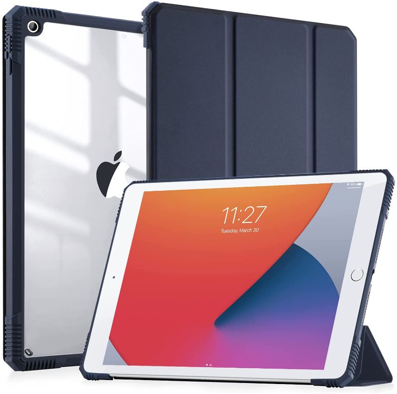 Photo 1 of  iPad 9th/8th/7th Generation Case 10.2 Inch 2021/2020/2019,Slim Lightweight [Shock Proof][Auto Wake/Sleep],Translucent Frosted Hard Back Protective Cover Cases (Navy Blue)