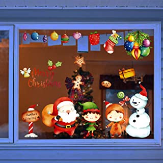 Photo 1 of Christmas Baubles Decorations Wall Decor Window Clings, Santa Claus Gingerbread Man Christmas Tree Snowman Wall Decals for Living Room Bedroom Classroom Stores 2 PACK 