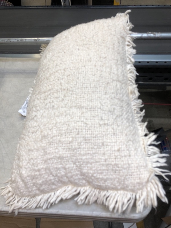 Photo 2 of 14"x24" Oversize Lumbar Throw Pillow with Fringe Cream - Threshold


