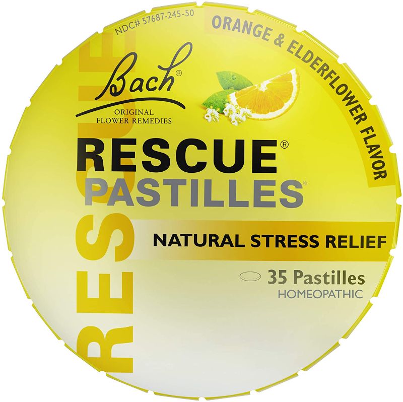 Photo 2 of Bach RESCUE PASTILLES, Orange and Elderflower Flavor, Natural Stress Relief Lozenges, Homeopathic Flower Remedy, Vegetarian, Gluten and Sugar-Free, 35 Count bb 4/22