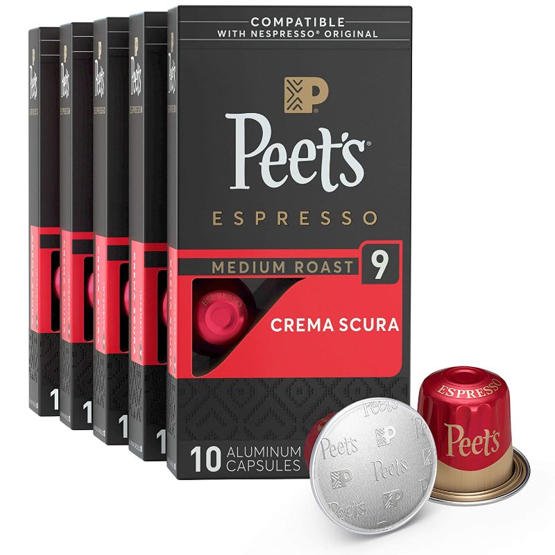 Photo 1 of Peet's Coffee Espresso Capsules Variety Pack, 50 Count Single Cup Coffee Pods, Compatible with Nespresso Original Brewers, Crema Scura bb 1/12/22