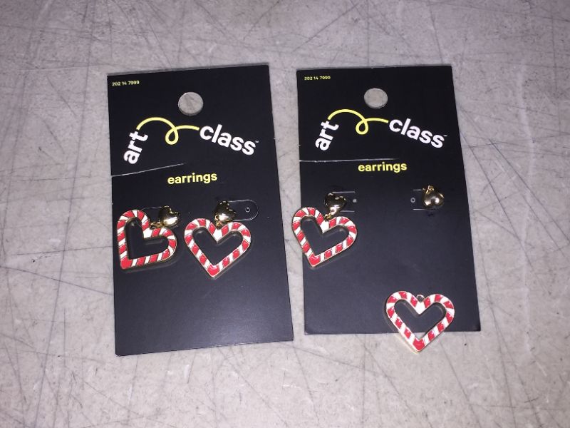 Photo 2 of Girls' Candy Cane Heart Earrings - Art Class™ 2 PAIRS
