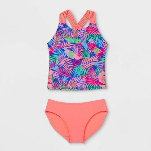 Photo 1 of Girls' Tropical Leaf Print Tankini Set - Cat & Jack XL

