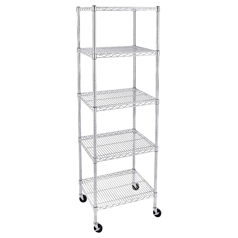 Photo 1 of AmazonCommercial Heavy-Duty 5-Tier Steel Wire Shelving with Optional Wheels, NSF Certified, 24" W x 18" D, Chrome
