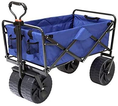 Photo 1 of Mac Sports Heavy Duty Collapsible Folding All Terrain Utility Beach Wagon Cart, Blue/Black
